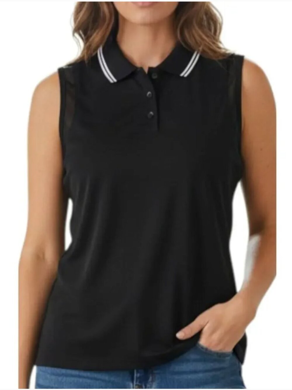 Nike Dri Fit Golf Tank Top Sleeveless Polo Black Stripe Collar Womens L NWT
